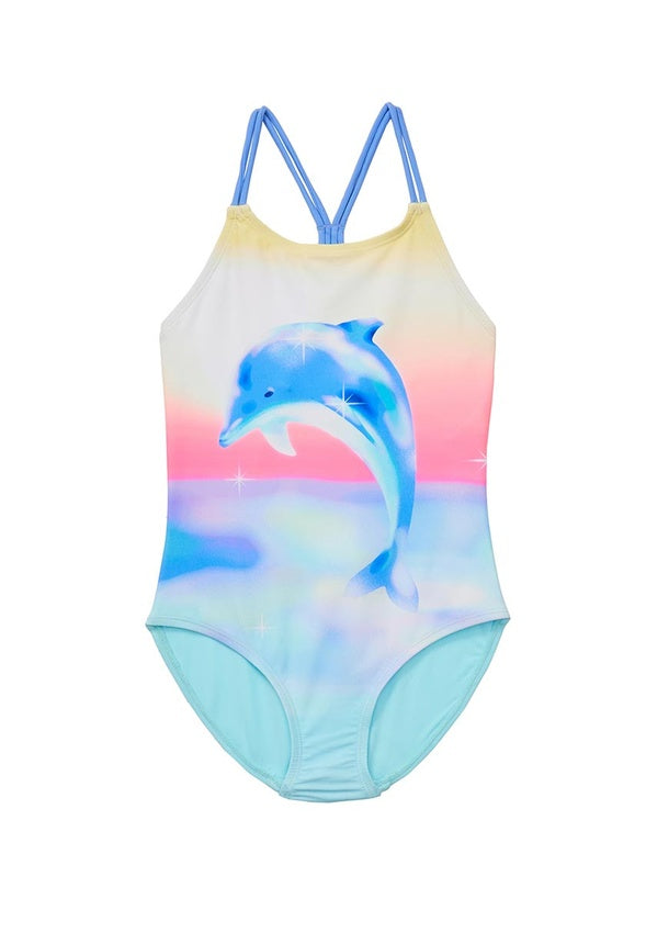 Dolphin One-Piece Swimsuit Blue