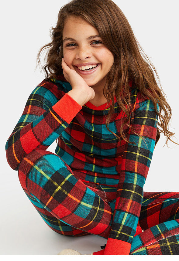 Plaid Snug Fit Pajama Set Red