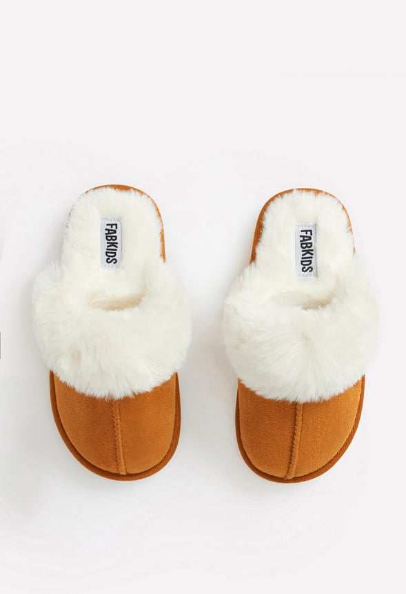 Fur Trim Slipper Brown