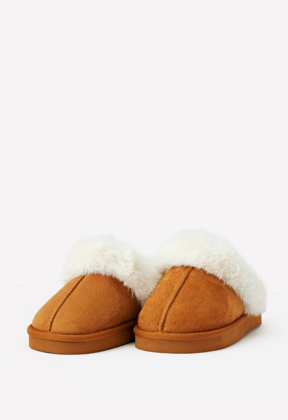 Fur Trim Slipper Brown