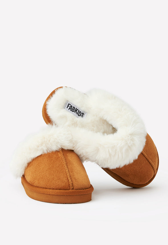 Fur Trim Slipper Brown