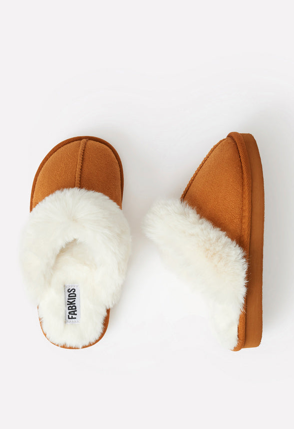 Fur Trim Slipper Brown