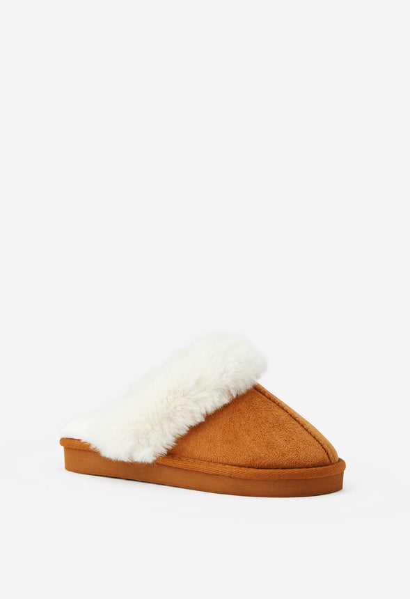 Fur Trim Slipper Brown
