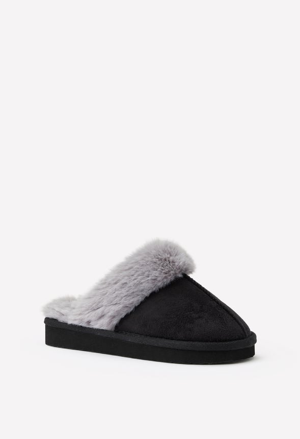 Fur Trim Slipper Black
