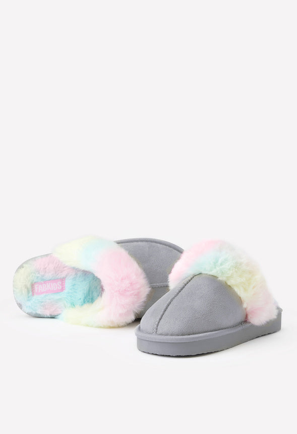 Fur Trim Slipper Gray