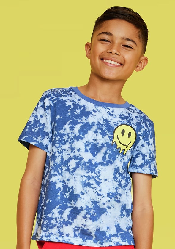Tie Dye Smiley Tee Blue