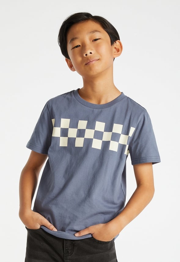 Checker Chest Stripe Tee Blue Grey
