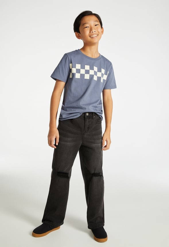 Checker Chest Stripe Tee Blue Grey