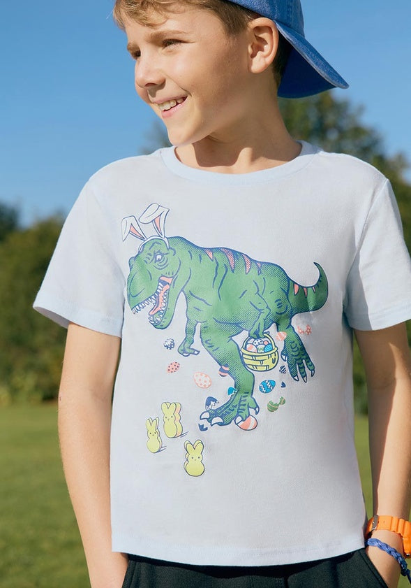 Easter Bunny Dino Tee Light Blue