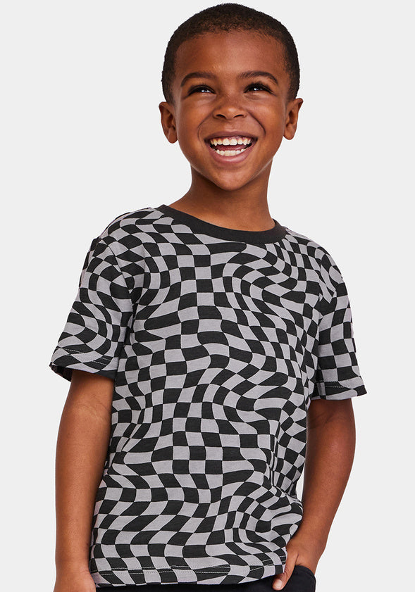Wavy Check Printed Tee Checker