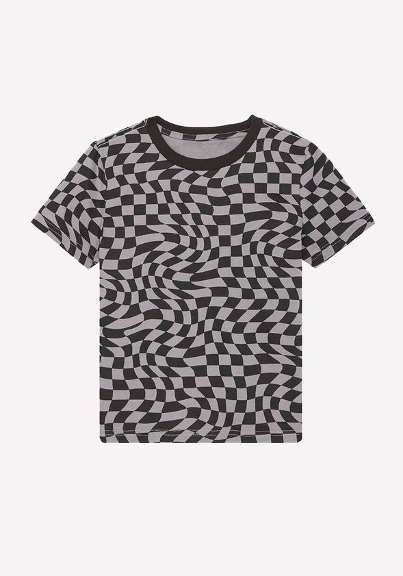 Wavy Check Printed Tee Checker