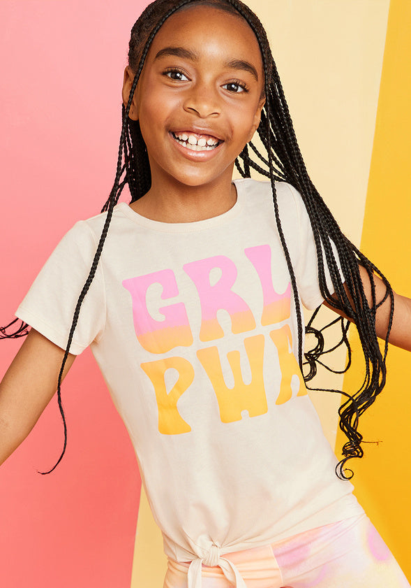 GRL PWR Side Tie Tee Cream