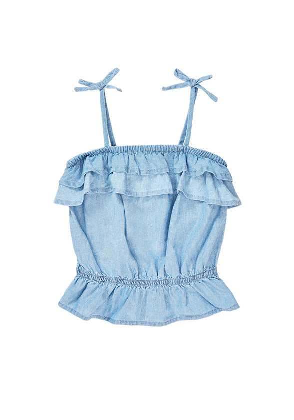 Ruffle Chambray Tank Light Wash