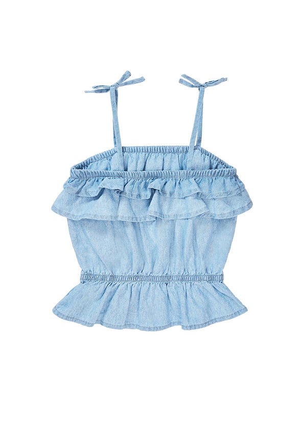 Ruffle Chambray Tank Light Wash