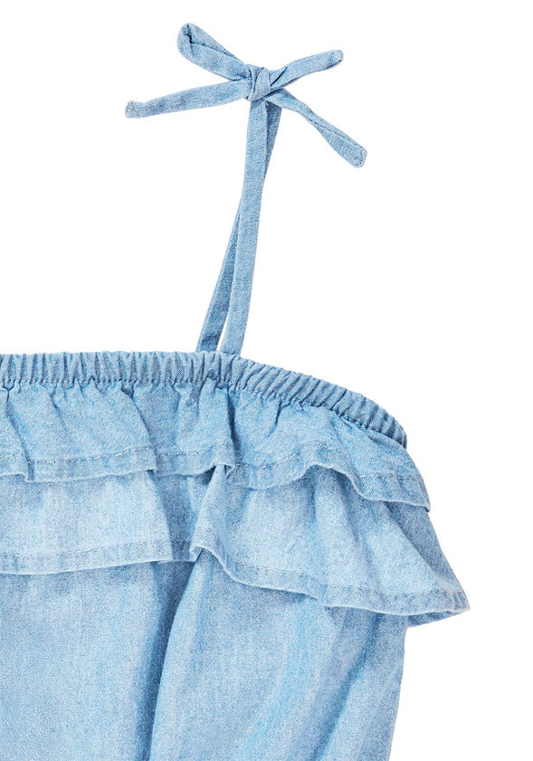 Ruffle Chambray Tank Light Wash