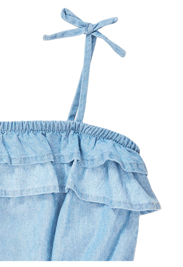 Ruffle Chambray Tank Light Wash