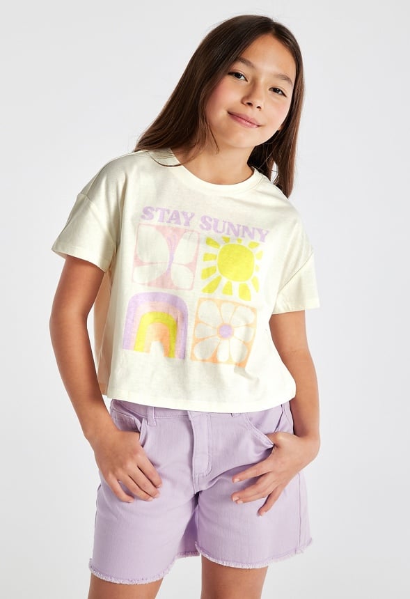 Stay Sunny Cropped Tee White