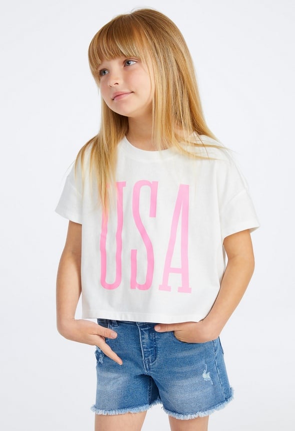 USA Cropped Tee White