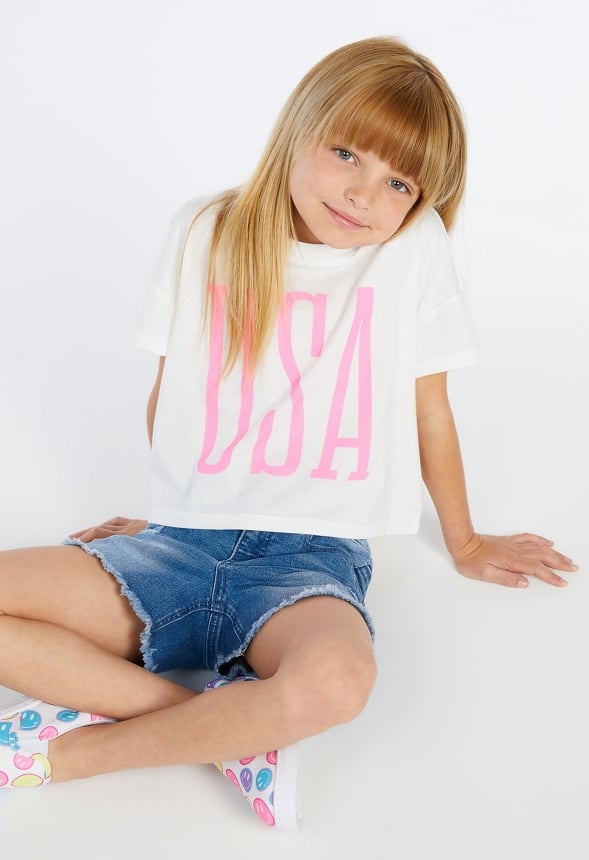 USA Cropped Tee White