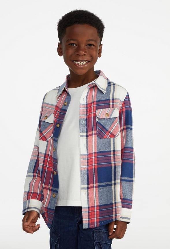 Button Up Plaid Shirt Red Plaid