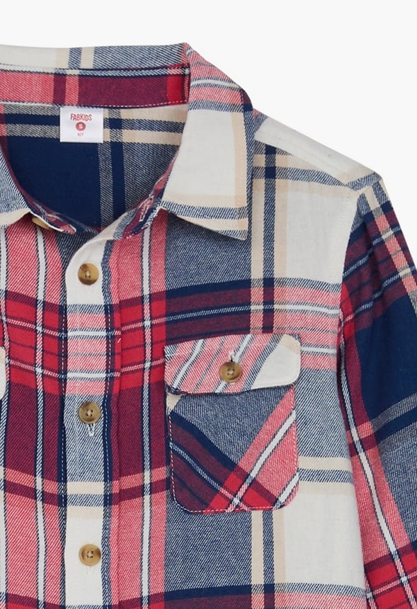 Button Up Plaid Shirt Red Plaid