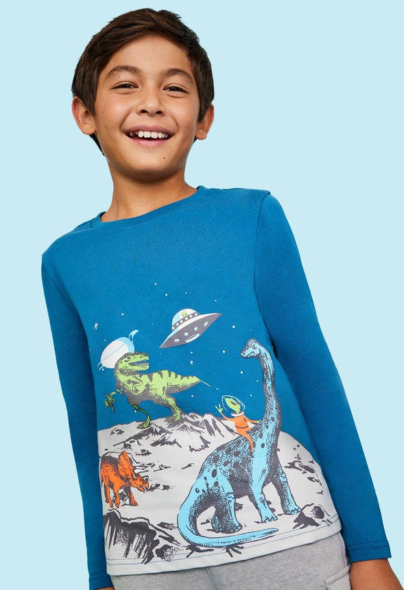 Dinos In Space Tee Teal