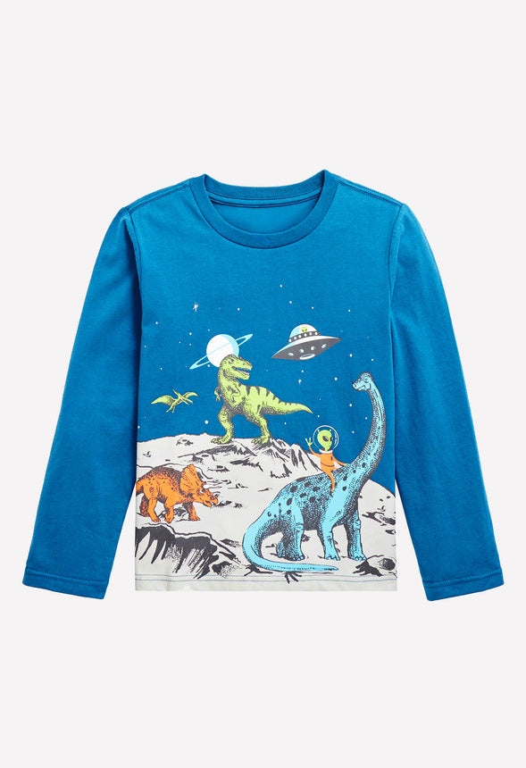 Dinos In Space Tee Teal