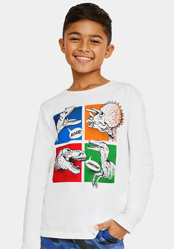 Comic Dinos Tee White Dino