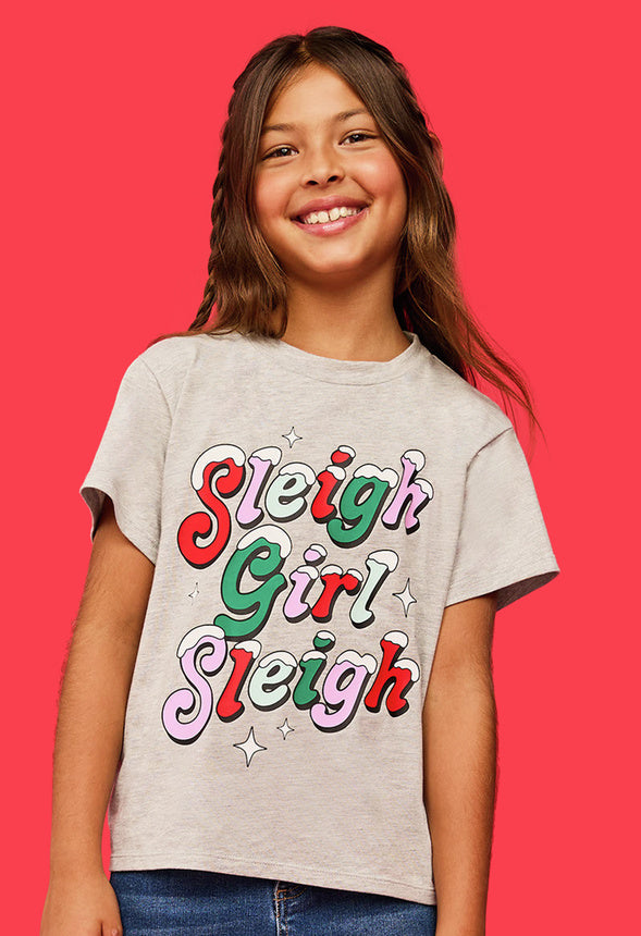 Sleigh Girl Oversized Graphic Tee Gray