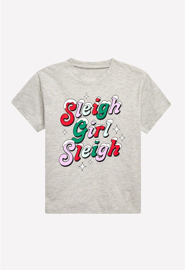 Sleigh Girl Oversized Graphic Tee Gray