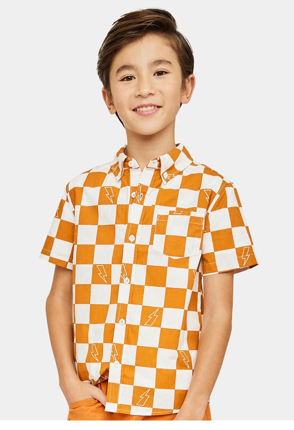Checkered Button Down Shirt Orange