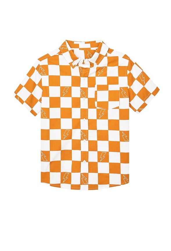Checkered Button Down Shirt Orange