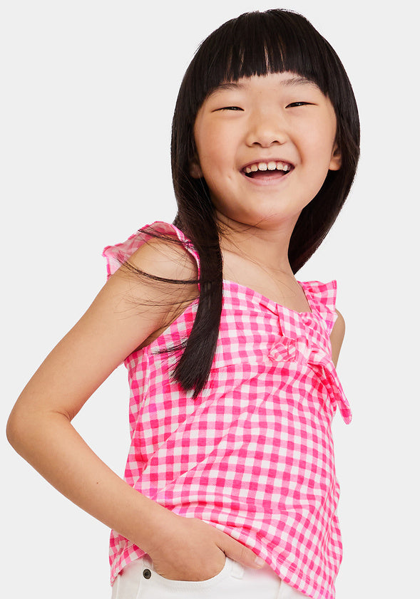 Gingham Flutter Sleeve Tank Pink Gingham