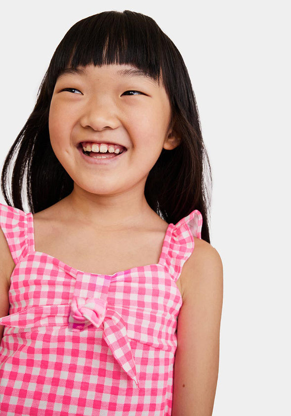 Gingham Flutter Sleeve Tank Pink Gingham