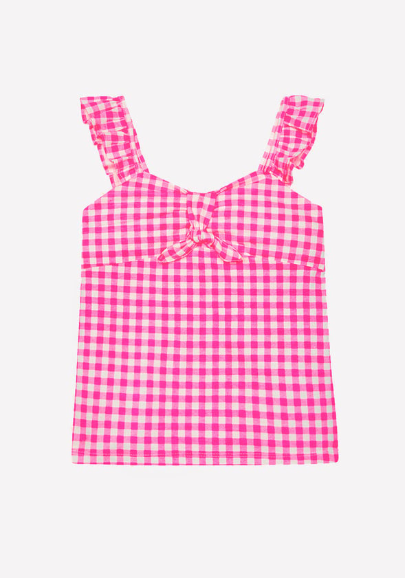 Gingham Flutter Sleeve Tank Pink Gingham