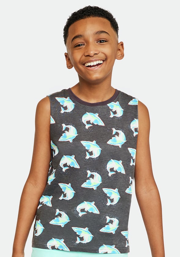 Shark Print Tank Black