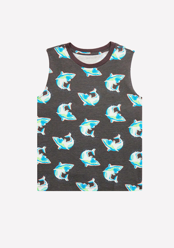 Shark Print Tank Black