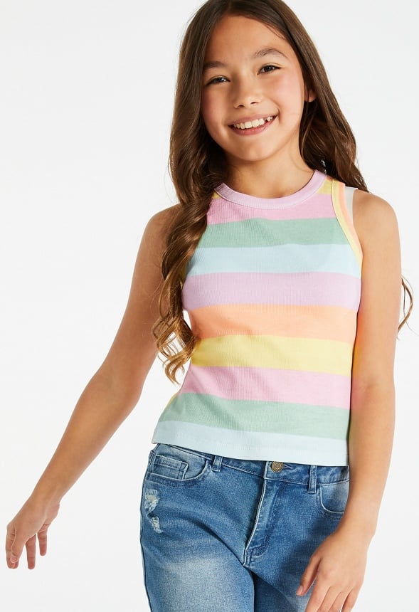Striped High Neck Basic Tank Stripe