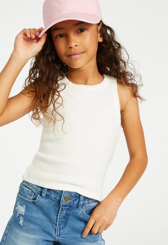 High Neck Ribbed Tank White