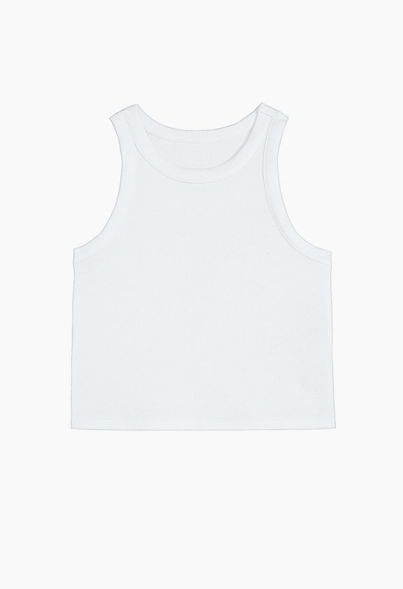 High Neck Ribbed Tank White