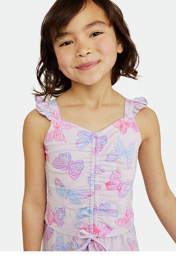Butterfly Cinch Front Tank Lavander