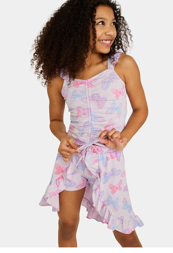 Butterfly Cinch Front Tank Lavander