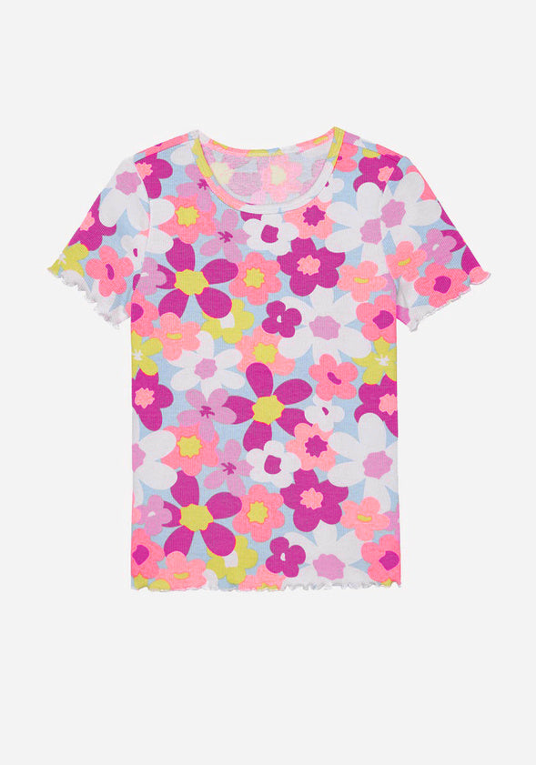 Ribbed Floral Lettuce Edge Tee Multi Floral