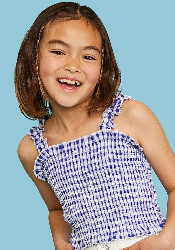 Gingham Smocked Tank Blue Gingham