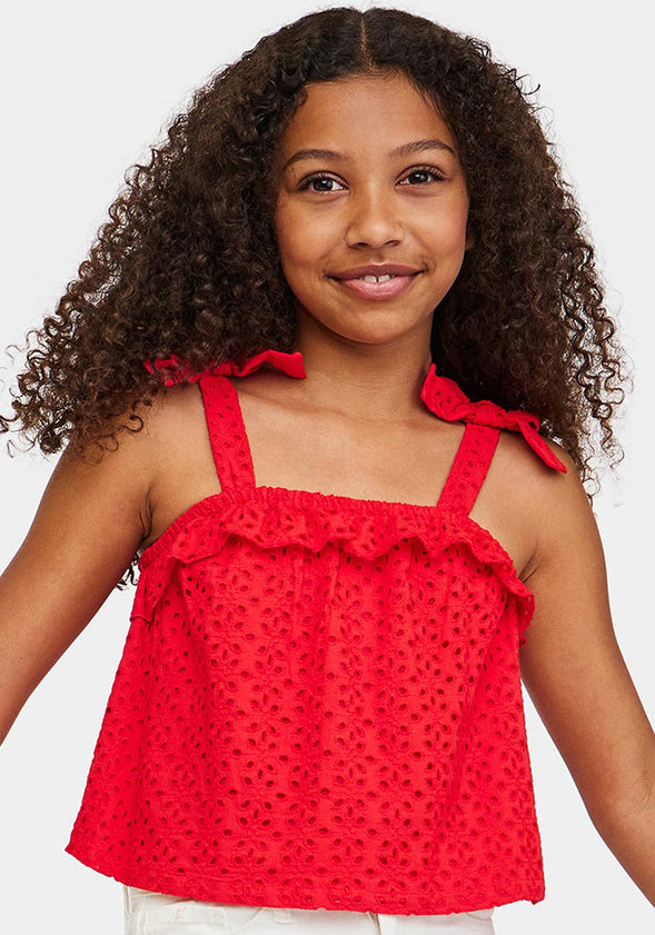 Flowy Eyelet Tank Red