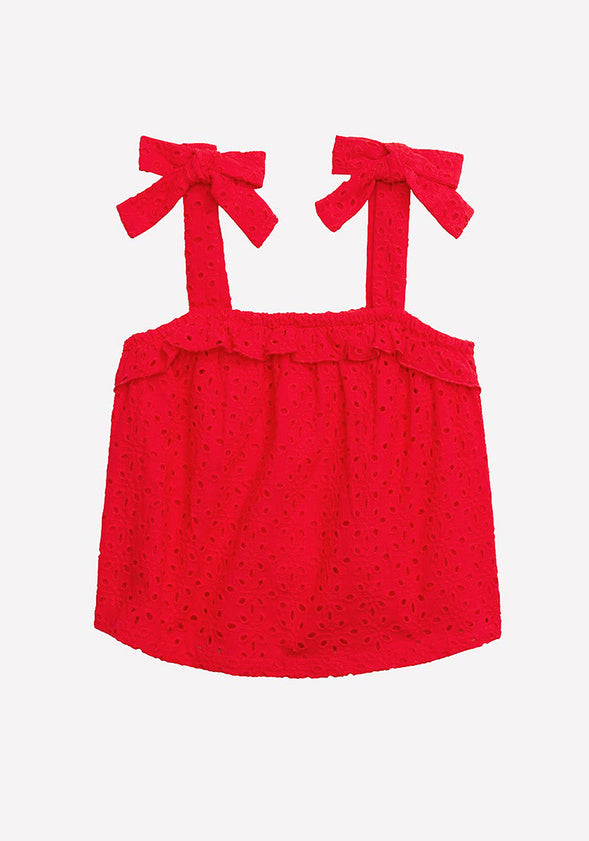 Flowy Eyelet Tank Red