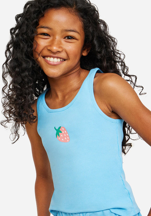 Strawberry Icon Ribbed Tank Blue