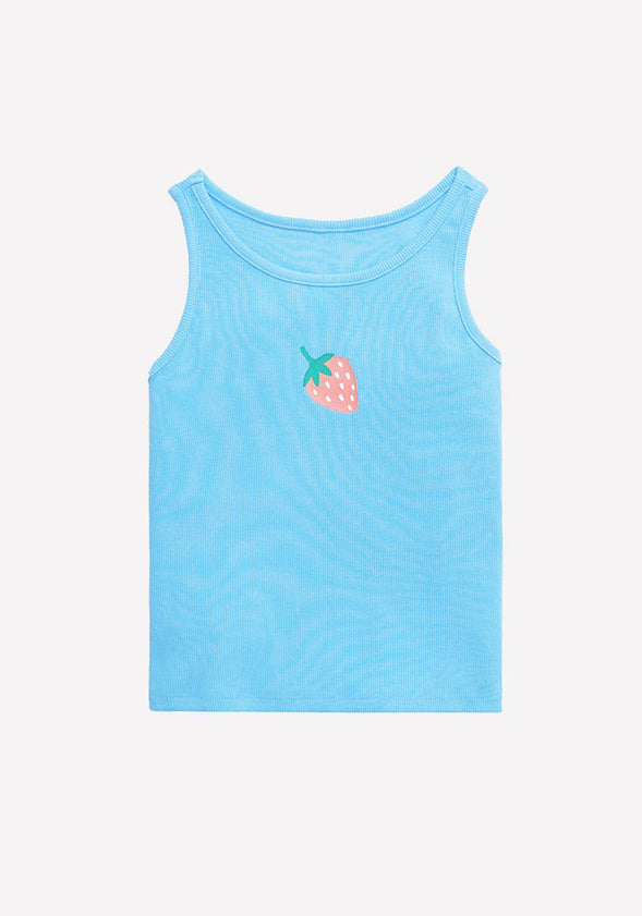 Strawberry Icon Ribbed Tank Blue