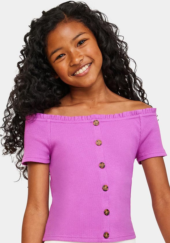 Ribbed Off The Shoulder Tee Purple