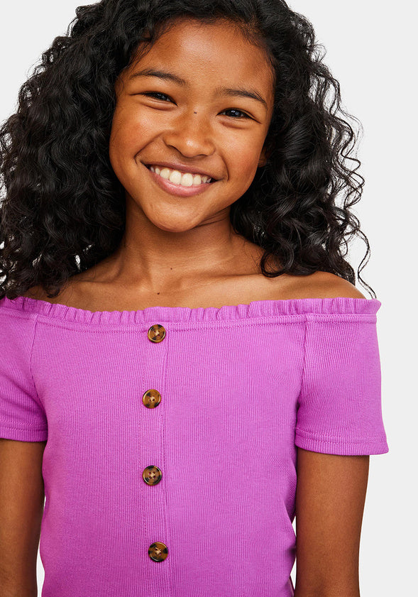Ribbed Off The Shoulder Tee Purple